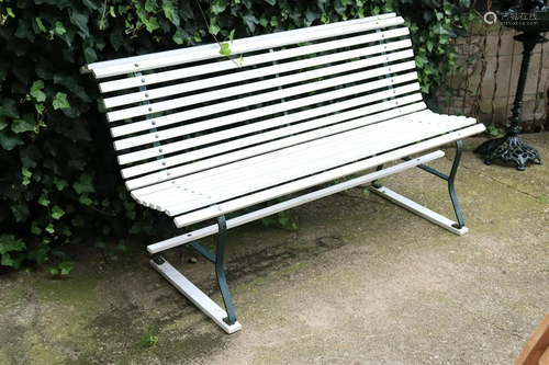 White green garden bench