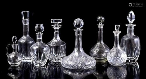 8 various glass and crystal carafes