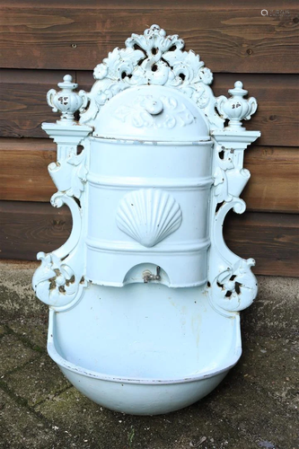 Mint green lacquered cast iron wall fountain