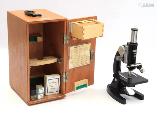 Olympus microscope in wooden box