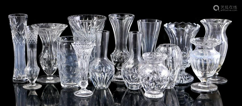 15 various crystal and glass vases