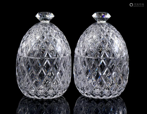 2 crystal lidded jars