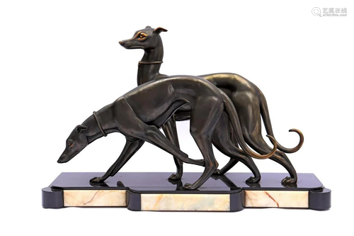 Art Deco sculpture of 2 Greyhounds