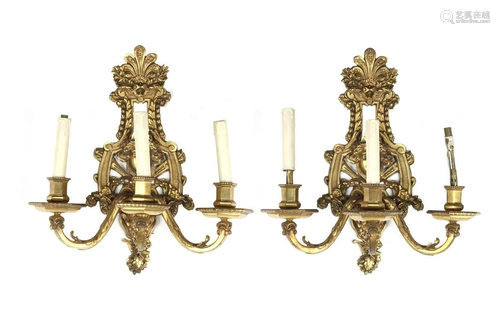 2 bronze 3-light wall appliques