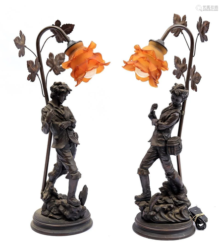 2 bronze-colored table lamps