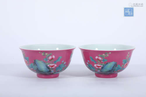 A Pair of Famille Rose Flower Bowl