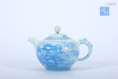 Enamel Blue Landscape Teapot