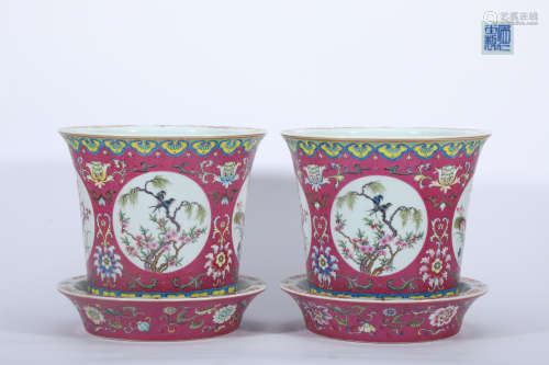 A Pair of Famille Rose Flower Pot