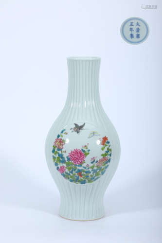 White Glazed Famille Rose Flower Olive Vase