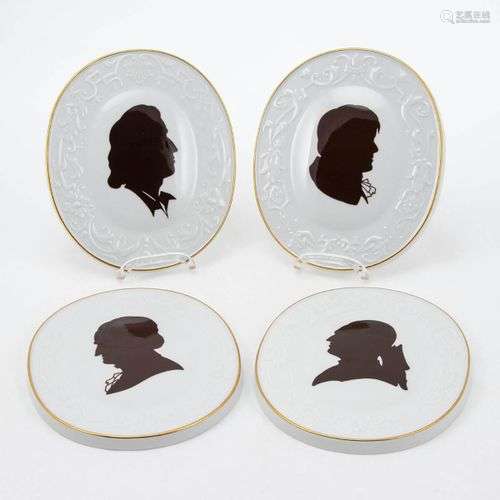 4 Plaketten mit Dichter-Silhouette. Meissen 1977.