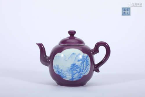 Purple Glazed Landscape Teapot