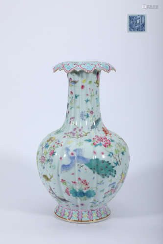 Famille Rose Bird-And-Flower Ruyi-Mouth Vase
