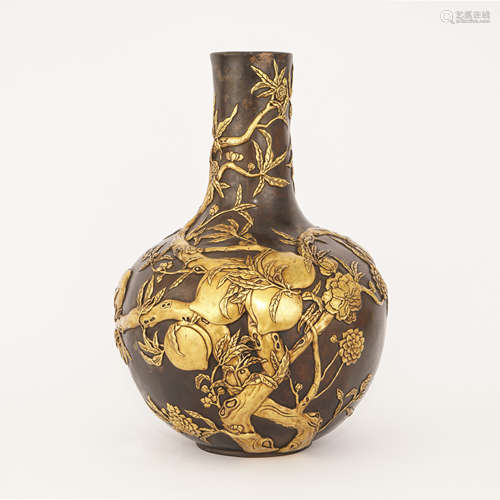 Bronze Gilt Peaches Globular Vase