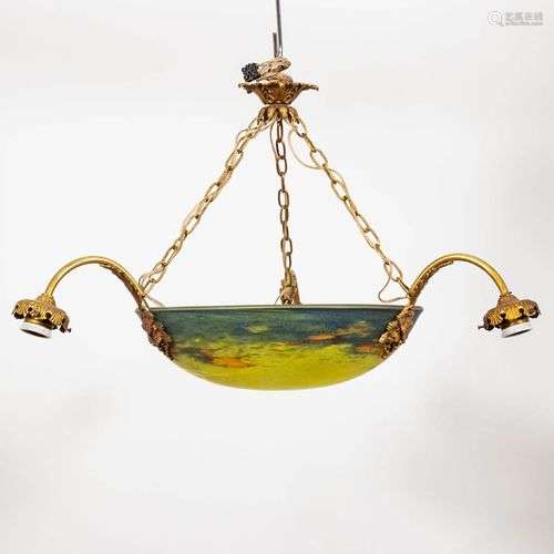 Jugendstil Deckenlampe. Verriers d'Art Lorrain, 1920er.