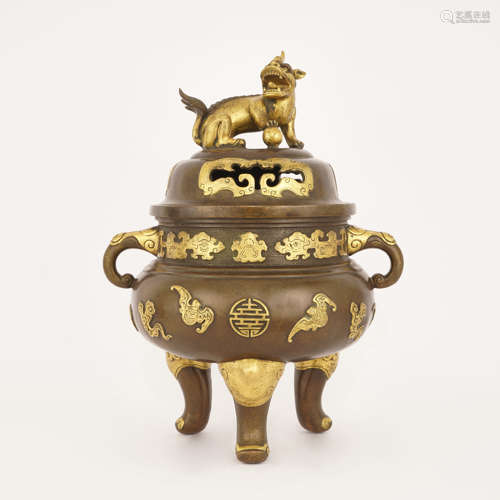 Bronze Gilt Lion Incense Burner