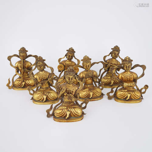 A Set of Gilt Bronze Apsaras