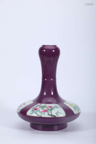 Famille Rose Purple Glazed Garlic Vase