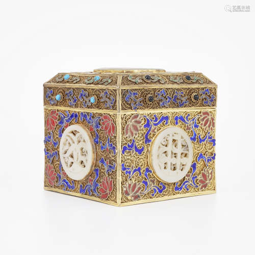 Gilt Silver Jade Inlaid Imperial Seal Box