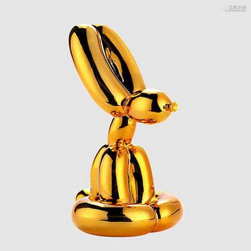 Jeff KOONS , D’Après SITTING BALLOON RABBIT GOLD Sculpture e...