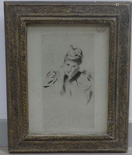 Paul César HELLEU (Vannes 1859 - Paris 1927) Femme, gravure....