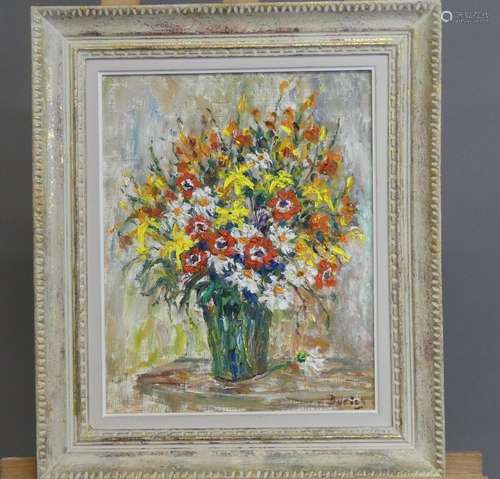 Julien DURIEZ (1900-1993), Fleurs variées, gouache sur toile...