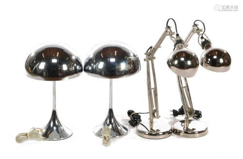 2 chrome mushroom model table lamps