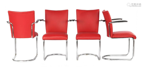 4 chromed tubular frame armchairs