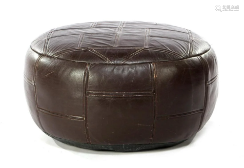 Brown leather patchwork pouf