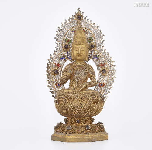 Gilt Hard-Stone Inlaid Figure of Buddha