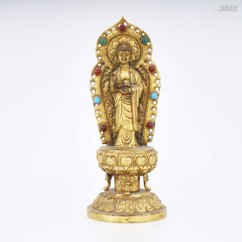 Gilt Hard-Stone Inlaid Figure of Buddha