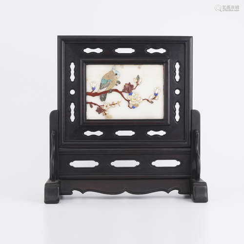 Inlaid Zitan Bird-and-Flower Table Screen