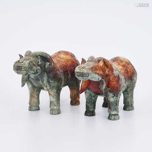 A Pair of Elder Jade Bull