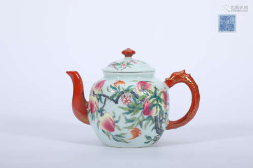 Famille Rose Peaches and Bats Teapot
