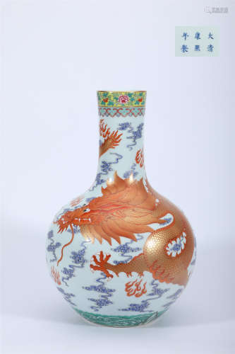 Famille Rose Gilt Dragon Globular Vase