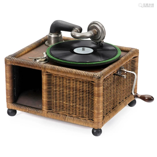 Rare Wicker Picnic Gramophone, c. 1920