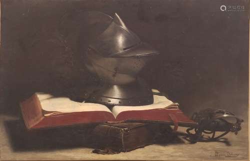 Hyppolite -Pierre DELANOY (1849-1899) Nature morte aux livre...