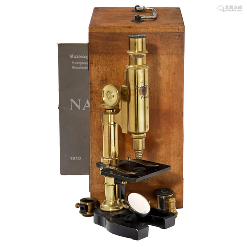 French Brass Microscope by Nachet, c. 1910