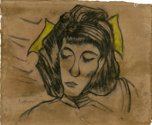 ERICH HECKEL - Frauenkopf - Mixed media (pastel,