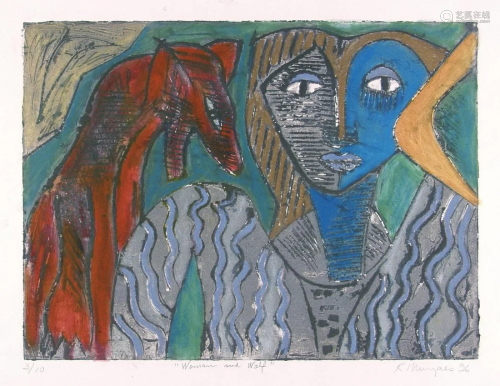 KARIMA MUYAES - Woman and Wolf - Carborundum plate with