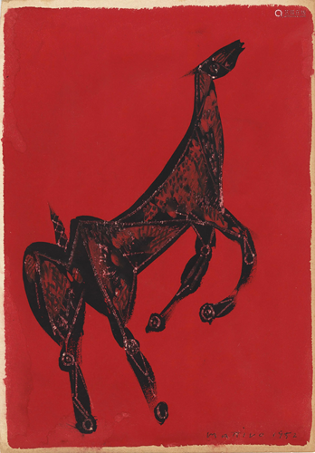 MARINO MARINI - Cavallo rosso e nero - Gouache drawing