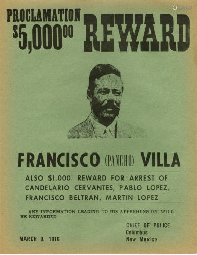 MEXICAN SCHOOL - Pancho Villa Reward Poster - Linotype