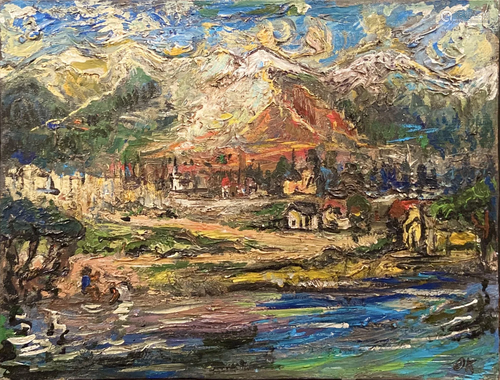 OSKAR KOKOSCHKA - Dorf am Fluss - Oil on canvas