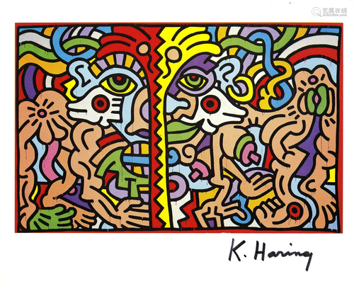 KEITH HARING - Dolphin Man - Color offset lithograph