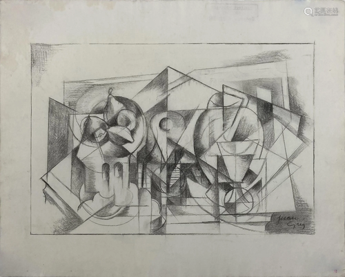 JUAN GRIS - Nature morte Cubiste - Charcoal drawing on