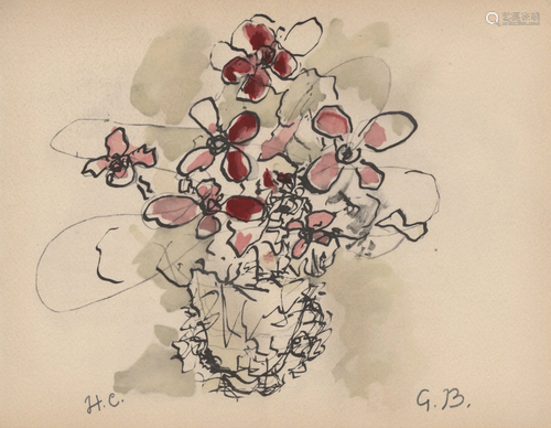 GEORGES BRAQUE - Fleurs rouges - Original hand-colored