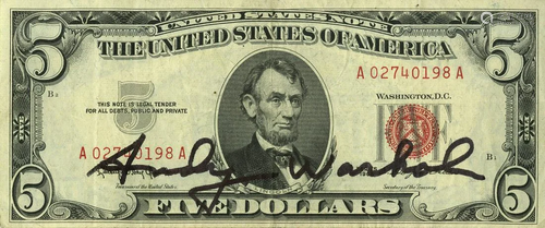 ANDY WARHOL - Five Dollar Lincoln - Color engraving and