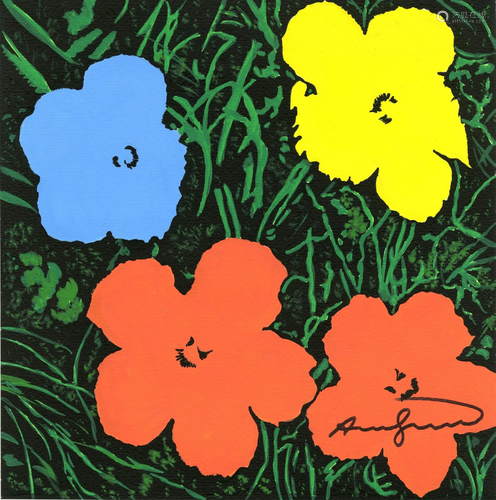 ANDY WARHOL - Flowers - Acrylic, ink, & watercolor on