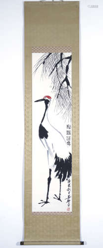 Chinese Crane Painting by Lou Shibai