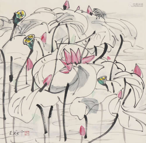 The Lotus，Chinese Painting by Wu Guanzhong