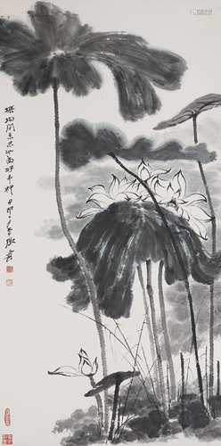 The Lotus，Chinese Painting by Zhang Daqian